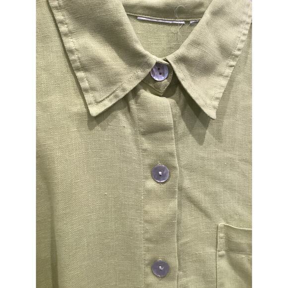 Womens Linen Button Up Shirt Size Large L XL Chartreuse Green Lagenlook Beach - Picture 5 of 8